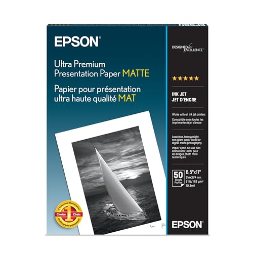 Epson Ultra Premium Presentation Paper MATTE (8.5x11 Inches, 50 Sheets) (S041341),White