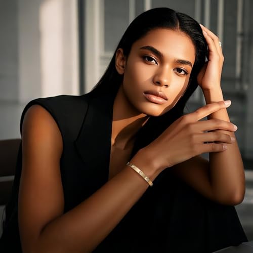 Love Bangle Bracelets for Women Trendy Stainless Steel Cubic Zirconia Hinged Friendship Jewelry, Stocking Stuffers Birthday Wedding Graduation Gifts for Women, 18k Gold-Plated, Silver3