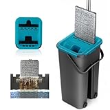 Mopa para Limpiar Azulejos y Paredes Mopa Fregona con Cubo Escurridor Trapeador Fregona Autoescurrible Mopas de Limpieza Suelos Mop Bucket Set 6 Almohadillas Gamuza Microfibra