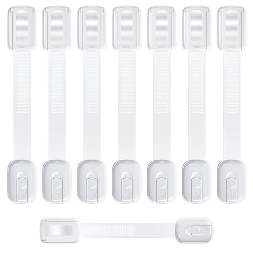 ECHOCUBE Cerraduras de Seguridad para Niños, 8 Piezas Cierre Seguridad Cajones Bebe con Adhesivo 3M, Bloqueo de Seguridad Bebés para Armarios, Cajones, Refrigeradores No Necesita Taladrar (Blanco)