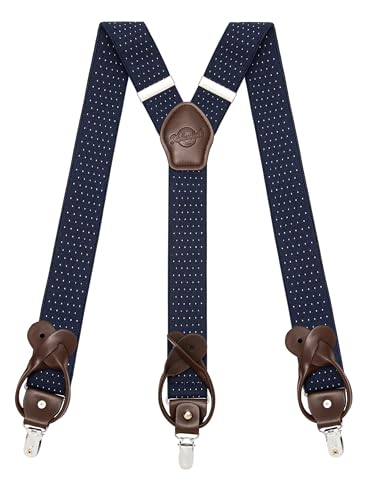 Kohentact Tirantes para Hombre con Clip y Botón, Incluye 6 Botones, Ancho de 3.5 cm en Forma de Y para Alturas Hasta 200 cm, Acero Inoxidable, Rango de Ajuste de Elasticidad Extra Grande