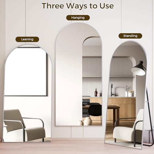 Image of Koonmi 30 inchx71 inch Arched Full Length Mirror, Silver Large Floor Mirror with Aluminum Alloy Frame, Standing Hanging or Leaning Wall-Mounted Full Body Mirror for Living Room and Bedroom