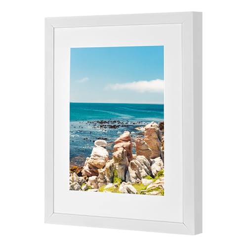 Marco de Fotos de Madera 30x25 cm Blanco Portaretratos Elegante con Passepartout y Cristal Acrílico, Marcos de Fotos A4 Decorativos para Sala Dormitorio Oficina Marco de Madera para Colgar o Apoyar