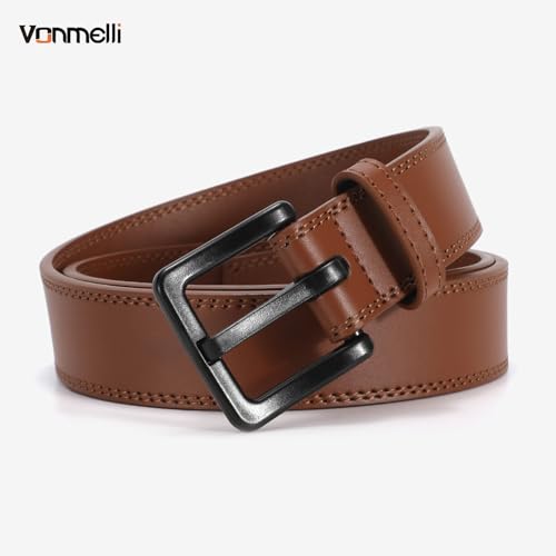 Image of VONMELLI Nickel Free Leather Belt for Men, Non Metal TSA Approved Men's Belt for Jeans with Hypoallergenic Buckle