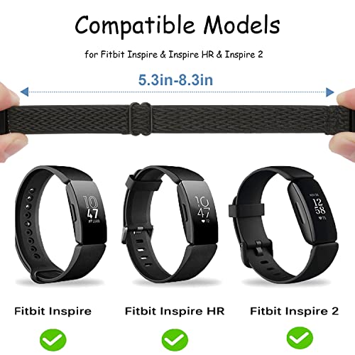 HUYIIO Adjustable Elastic Inspire 2 Straps Compatible with Inspire 2 / Inspire/Inspire HR, Stretch Soft Nylon Sport Breathable Wristband Replacement Women Men (5 Pack)