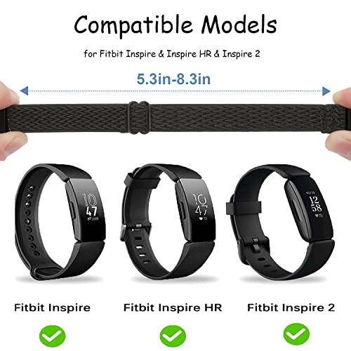Adjustable Elastic Fitbit Inspire 2 Bands Compatible with Fitbit Inspire 2 / Inspire/Inspire HR, Stretch Soft Nylon Sport Breathable Wristband Replacement Women Men (5 Pack) by HUYIIO - Used condition - Image 2