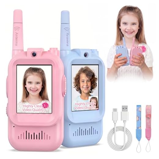 Walkie Talkies for Kids Pack of 2, Rechargeable Long Range Two Way Radios Toys for Boys Girls Age 3-5, Outdoor Adventure Camping Hiking, Birthday with Pink Blue Design