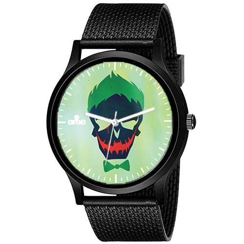 AROA Watch New Watch for Creepy Joker Symbol Model : 1108 Black Metal Type Analog Black Strap Watch Green Dial for Men Stylish Watch for Boys- (B0CKRTBJ3B) Amazon Price History, Amazon Price Tracker