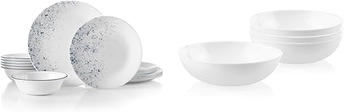 Corelle Vitrelle - Juego de vajilla de 18 piezas para 6, triple capa de vidrio y resistente a astillas, 4 piezas, servicio para 4 personas, cuencos