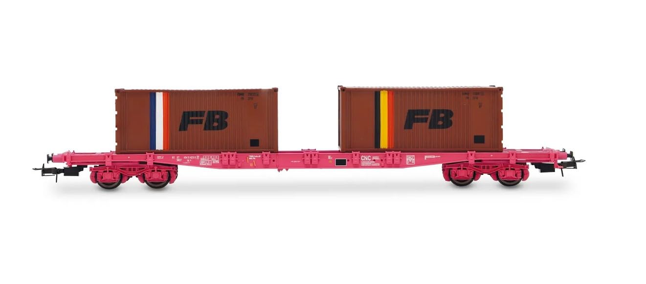 Jouef HJ6278 SNCF, 4-axle container wagon S70, loaded with 2 x 20' container "FB", ep. IV Wagons, Brown/Pink
