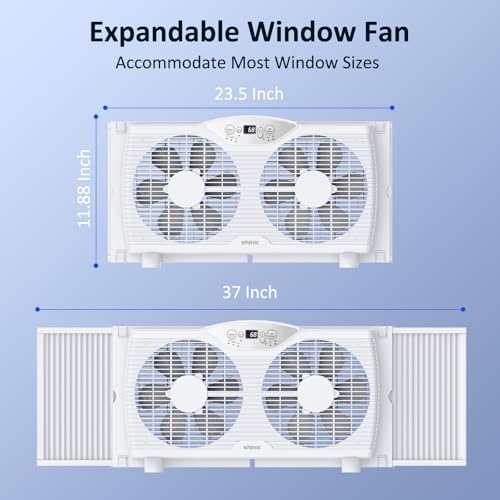 Image of shinic Twin Window Fan, 9-Inch Blades Reversible Airflow, Thermostat Control, 3 Speeds, 3 Functions, 23.8 inch-37 inch Expandable Width, Window Exchaust Fans for Home Bedroom, ETL Certified