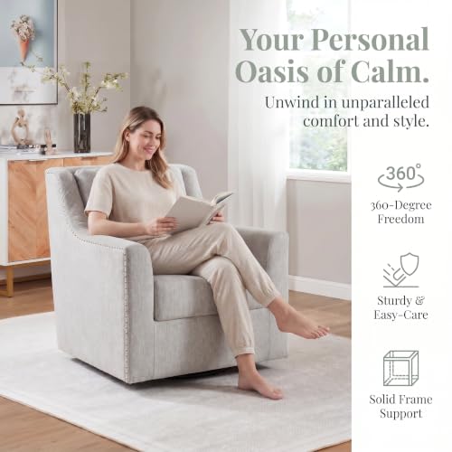 Image of 360 Swivel Recliner Chair, Modern Single Lounge Sofa with Backrest & Cushion, Ergonomic Oversized Recliner Sofa for Living Room, Bedroom, Nursery, Home Office, Light Gray