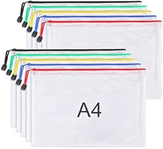 10PCS A4 Zipper File Bags, Plastic Document Bags Zip Wallet Folders Mesh Zipper Pouch Document Holder for Office Home School Travel