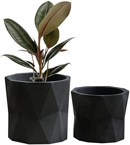 Olly & Rose Designer Geometric Black Plant Pot Garden Planters Set 2 Indoor Outdoor Plant Flower Pot Set Charcoal