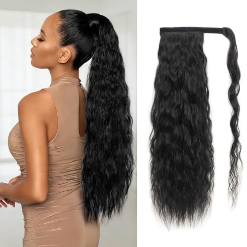 Ponytail Extension Human Hair 14in Black Wrap Around