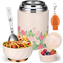Mity rain 17oz Insulated Thermo Food Container for Hot Food & Drinks,Leak-Proof Stainless Steel Adult Thermo for with Foldable Spoon,Foldable Fork, Suitable for Lunches, Travel