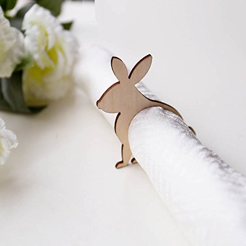 RUIXUAN 15PCS Wood Easter Rabbit Napkin Rings,Easter Bunny Party Decor,Laser Cut Place Setting,Rabbit Napkin Ring, Easter Table Decor