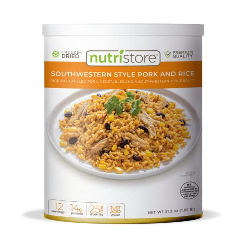 Nutristore Freeze-Dried Southwestern Type Pork and Rice | Emergency Survival Bulk Meals Storage Meal | Excellent for On a regular basis Meals and Lengthy-Time period Storage | 25 12 months Shelf Life | USDA Inspected (1-Pack)