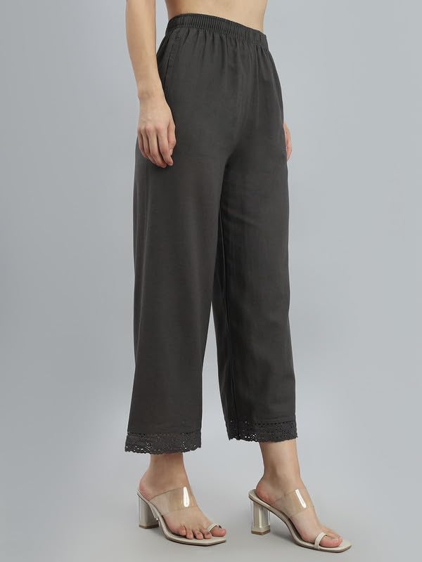 Image of GO COLORS Soft Linen Wide Pant Full Length for Women| Breathable, Mid Rise