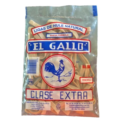 EL GALLO Ligas de Hule Natural - 51 Bandas de Goma aprox- Resistentes para Oficina, Hogar, Escuela, Industrial, Jardinería. Tamaño #64 (9 cm de Largo, 1 mm de...