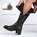 Ruiee Knee High Boots for Women Wide Calf Riding Flat Boot Stitching Low Heeled Long Tall Winter Fall Fashion Dressy Womens Knee-High Boots. 241267 Black PU Size9.5