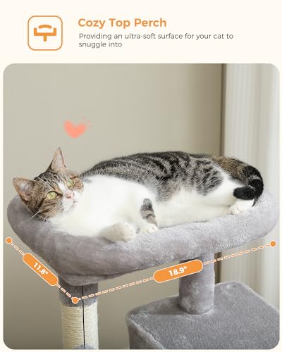 Image of MUTTROS Cat Tree for Indoor Cats, 45.7 inch Multi-Level Cat Tower with Large Metal Frame Hammock, Cat Condo with 4 Scratching Posts and Top Perch for Small Medium Kitty, Grey