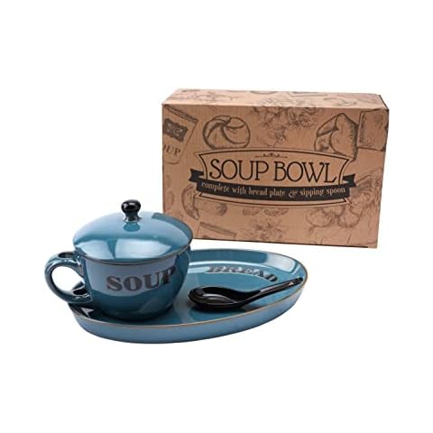 CGB Giftware Rustic Soup Bowl and Plate Set Cover