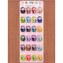 Classroom Headphone Storage Organizer 24 PVC Clear Over The Door Hanging Classroom Headphone Holder Pocket with 4 Hooks for School LibraryPink