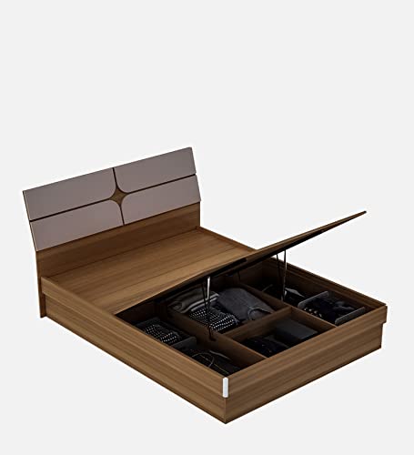 Image of COUCH CULTURE Kruger Queen Size Hydraulic Storage Bed | Engineered Wood - Leon Teak Finish | Ultra-Lightweight Structure | Cozy Cot for Bedroom | Dual Tone Premium Design Bed |1 Year Warranty