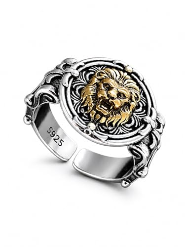 Bague Tête de Lion Dorée en Argent : Chevalière Homme Ajustable