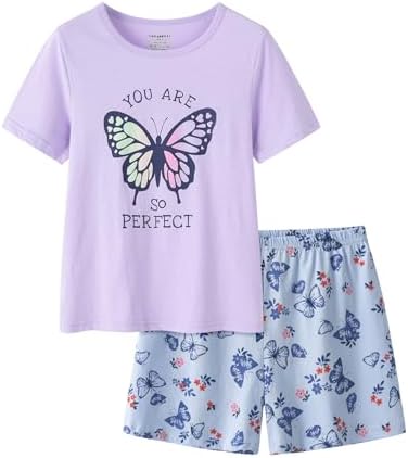 Summer Pajamas for Girls Big Kids Cute Cartoon Soft Nighty Sleepwear 2-Piece Short Sleeve Set Size 6-16