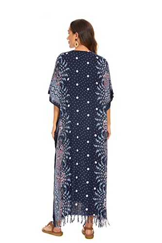 Image of Beautybatik Boho Flora Printed Women Plus Size Kaftan Kimono Loungewear Maxi Long Dress Size XL to 4X