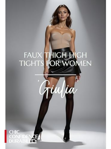 Mila Marutti Mock Suspender Pantyhose for Women | Black Faux Thigh High Garter Stockings | Patterned Fashion Tights2