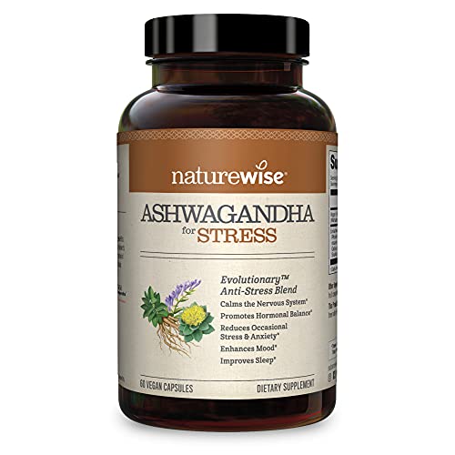 NatureWise Ashwagandha for Stress Adaptation & Anxiety Relief, Calming KSM-66 Herbal Supplement Extract + GABA, L-Theanine, Rhodiola Rosea, Light Brown, 60 Count
