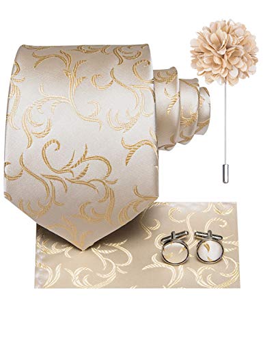 Dubulle Beige Tie And Lapel Pin Set With Pocket Square Handkerchief Cufflinks … #TOP1