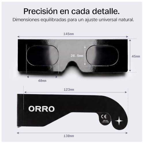 Miniatura 6 de ORRO Gafas para Eclipse Solar de 45 mm, Pack de 2/6/12, Se Ajustan sobre Gafas Graduadas, Protección Ocular Certificada, Ensayadas según EN ISO 12312-2:2015, Marcado CE - Ajuste Edge