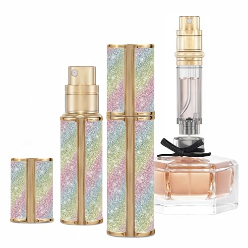 muilsae 5ml Perfume Spray Bottle, AG00 Leather Refillable Dispenser Bottom Fill Fragrance Scent Container, Portable and Leak-proof Suitable for Traveling & Outgoing (Sparkling Rainbow)