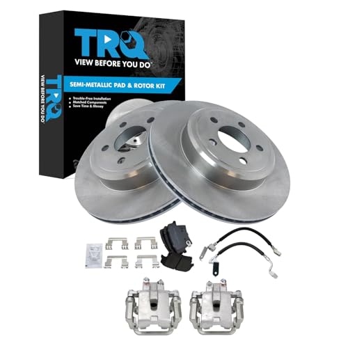 Image of TRQ Rear Brake Pad and Rotor Set Semi Metallic Vented Rotors Calipers Compatible with 2005-2016 Chrysler 300 2005 Magnum 2010-2016 Dodge Charger 2011-2015 Challenger
