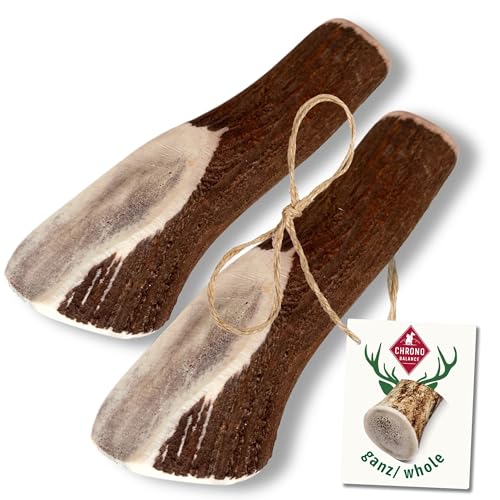 ChronoBalance® XXL Kaustange für Hunde ganze Stücke als Kauspielzeug: 100% Hirschgeweih für Hunde, Hundespielzeug, Leckerli Zahnpflege, Kausnack, Geweih Kauknochen, Natürlich ohne Zusätze (2er Set)