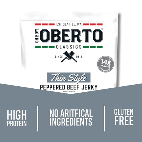 Oh Boy! Oberto Classics Thin Style Peppered Beef Jerky, 1.2 Ounce (Pack of 8)