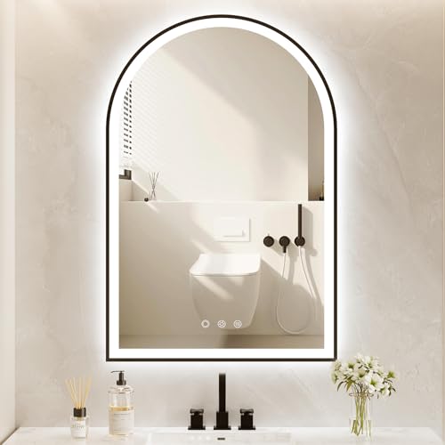 OUMUSU Arched LED Mirror for Bathroom 20"x30", Black LED Bathroom