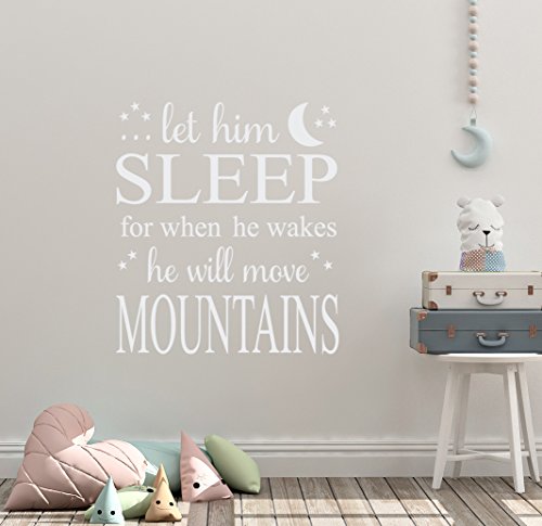 Image of 26"x24" Let Him Sleep for When He Wakes He Will Move Mountains Moon Stars Baby Nursery Dream Child Wall Decal Sticker Art Mural Home Decor