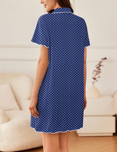 Image of Ekouaer Nightgowns for Women Button Down Sleep Shirt Short Sleeve NightShirts Boyfriend Sleepdress Soft Pajama Dress