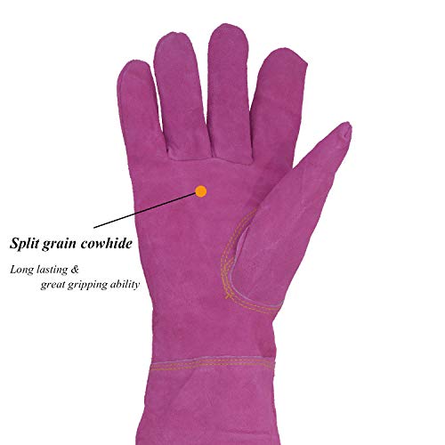 Handlandy Ladies Thorn Proof Gardening Gloves, Long Gauntlet Heavy Duty Garden Gloves, Elbow Length Women Leather Rose Pruning Gloves (Large, Rosy) #TOP1