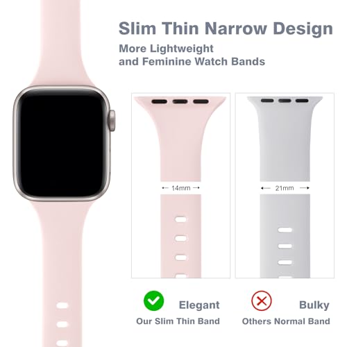 Image of 6 Pack Thin Slim Soft Silicone Bands Compatible with Apple Watch Women Men | 38mm 40mm 41mm 42mm 44mm 45mm 46mm 49mm, Waterproof Lightweight Strap for iWatch Series 11 /10 /9 /8 /7 /6 /5 /4 /3 /2 /1 SE Ultra