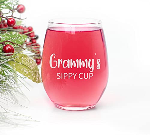 Htdesigns Grammy's Sippy Cup Stemless Wine Glass - Mother's Day Gift Grammy Wine Gift - First Time Grammy New Grammy Gift - Grammy Wine Glass #TOP1