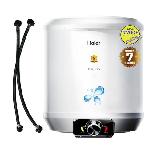 Haier Precis Free Installation Water Geyser 15 Litre 5 Star Rated Water Heater |Abs Body Temperature Control Shock Proof Glasslined Tank|8 Safety Leve