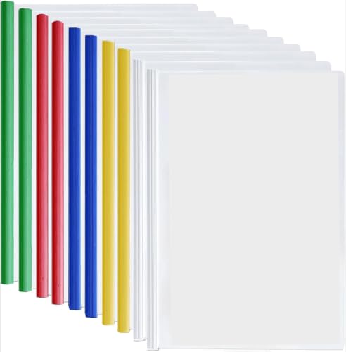 Nozuma スライドフォルダー A4 大容量 10 冊セット 混色 (白・赤・青・緑・黄色) レールフォルダー 厚綴じ幅 1.5cm 透明フォルダー レール透明スタンド A4 コピー用紙約 130 枚収納 ビジネスフォルダー (会議・オフィス・セミナー・