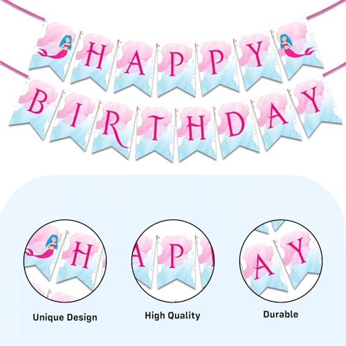 Image of Party Propz Mermaid Theme Happy Birthday Decoration Kit - 38 Pcs, Mermaid Theme Balloons for Birthday, Bday Decoration Items with Foil Balloons, Birthday Decoration Kit for Girls (Cardstock)