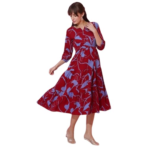 Image of Sheetal Associates Women's Casual 3 /4 Sleeve Crepe Fit and Flare Dress| Comfortable Relaxed Fit Summer Party Dress